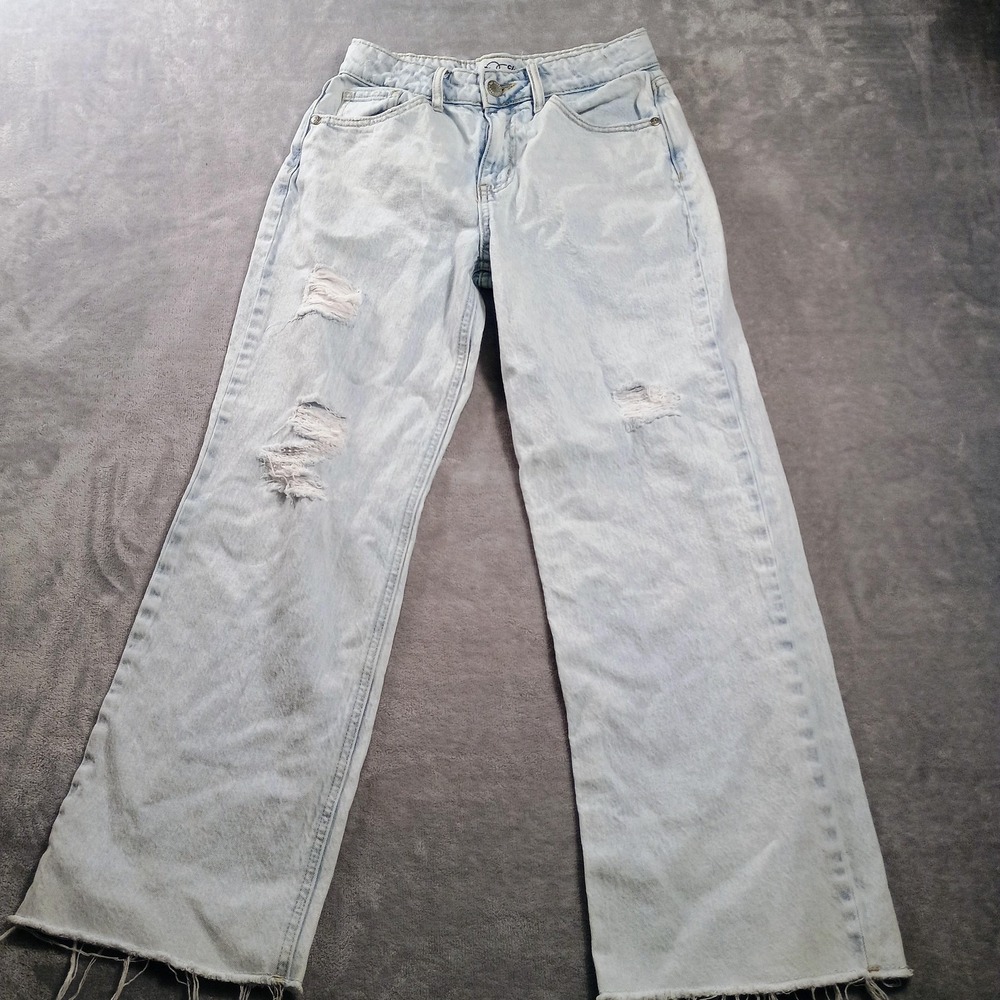 Art Class Jeans Kids 10 Blue Light Wash Wide Leg Distressed Raw Hem Frayed Denim